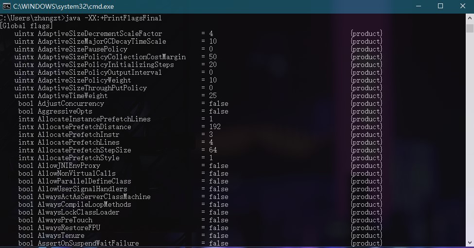 java-XX:+PrintFlagsFinal